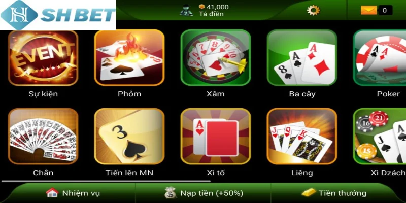 Các game đánh bài phổ biến tại SHBET